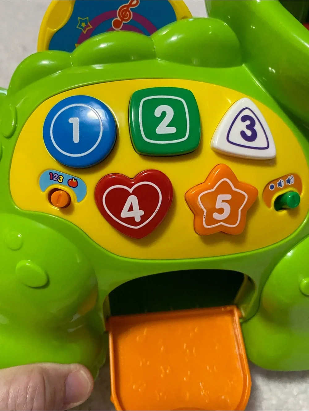 Interactive Green Dino Learning Toy with Lights and Buttons